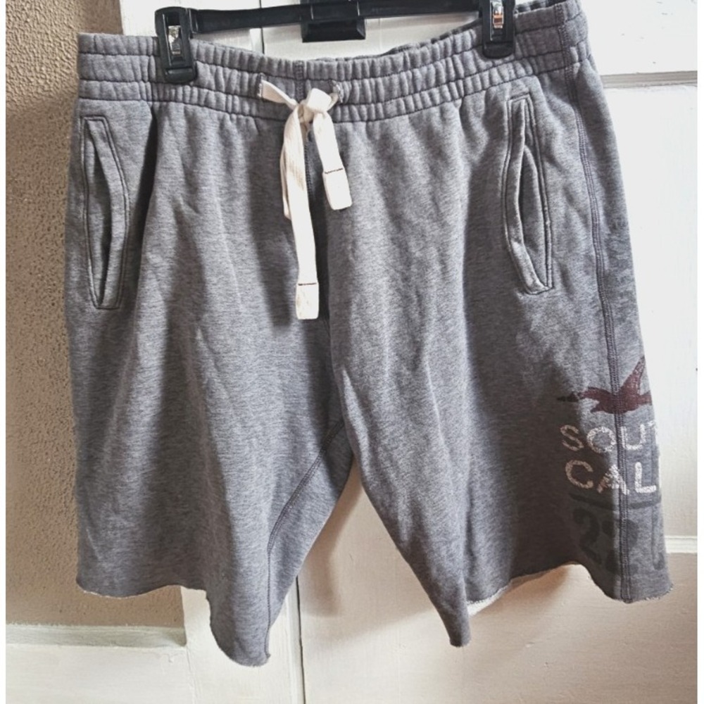 Hollister fleece shorts drawstring waistband raw hem Y2K cotton blend mens L